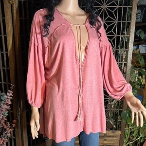 FREE PEOPLE PINK PEASANT TOP L